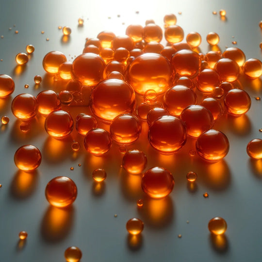 1-1 Image displaying droplets of orange vitamin c serum